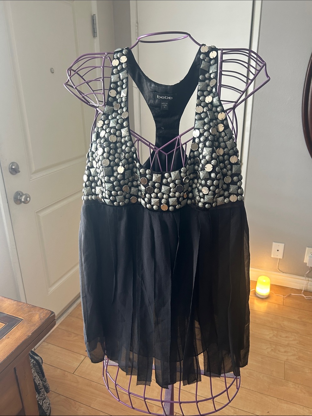 bebe Black Studded Mesh Hem Racerback Camisole